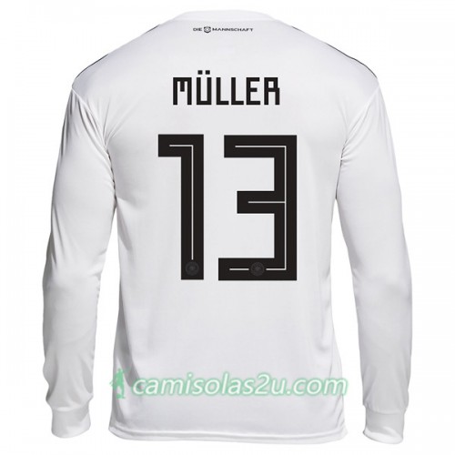 Camisolas de Futebol Alemanha Muller 13 Equipamento Principal Copa do Mundo 2018 Manga Comprida Camisolas de Futebol Alemanha Muller 13 Equipamento Principal Copa do Mundo 2018 Manga Comprida
